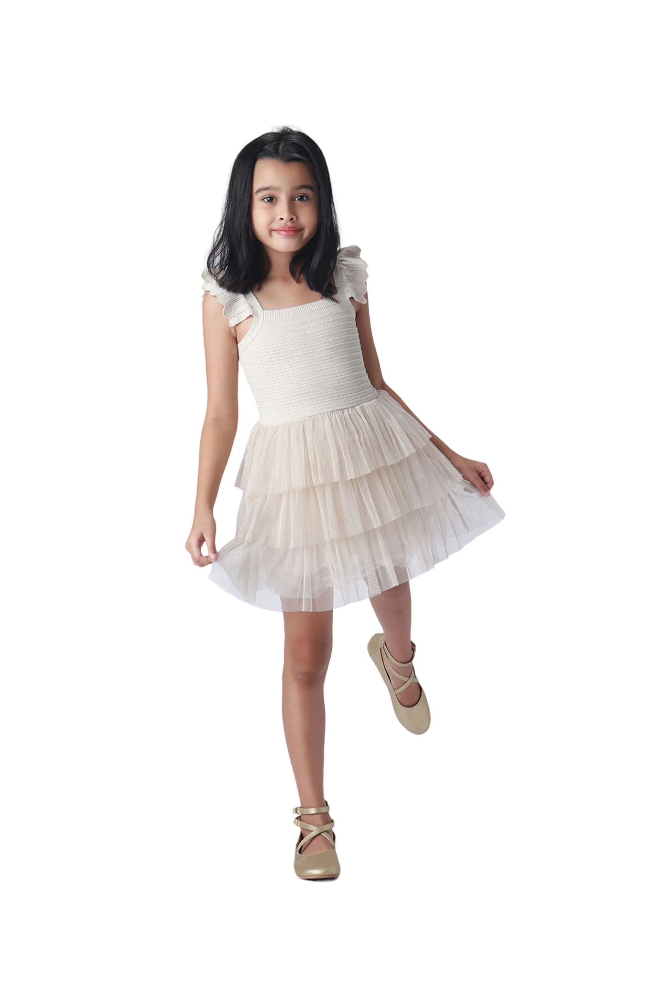 Gingersnaps Ruffle Sleeve Knit Dress with Tier Tulle Skirt - Image 74